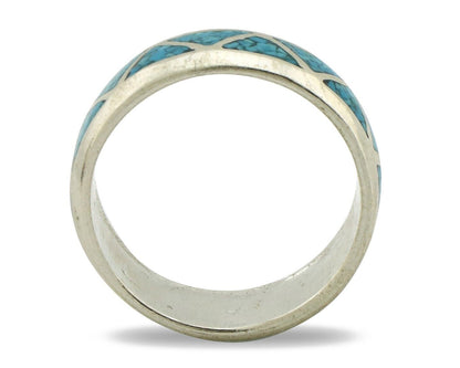 Navajo Chip Inlay Ring 925 Silver Sleeping Beauty Turquoise Artist Silver Cloud