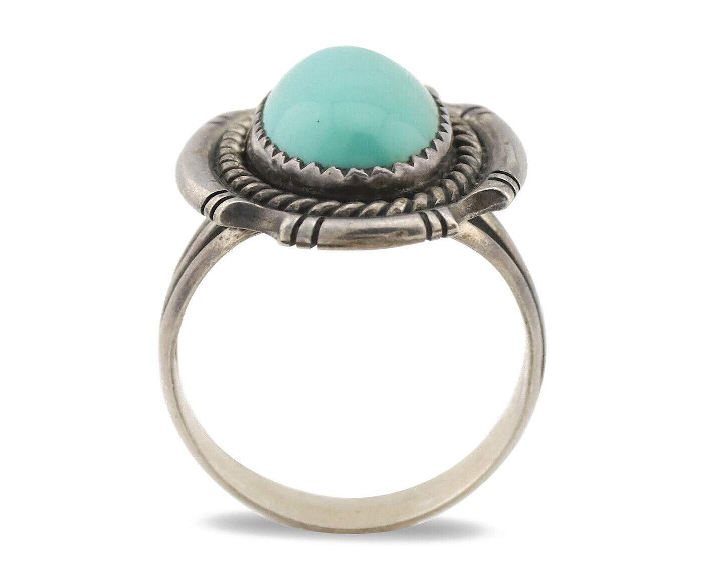 Navajo Ring .925 Silver Sleeping Beauty Turquoise Native Artist C.1980s