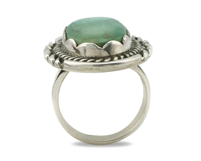 Navajo Ring .925 Silver Natural Uncolored Green Turquoise Signed Apache C.80's