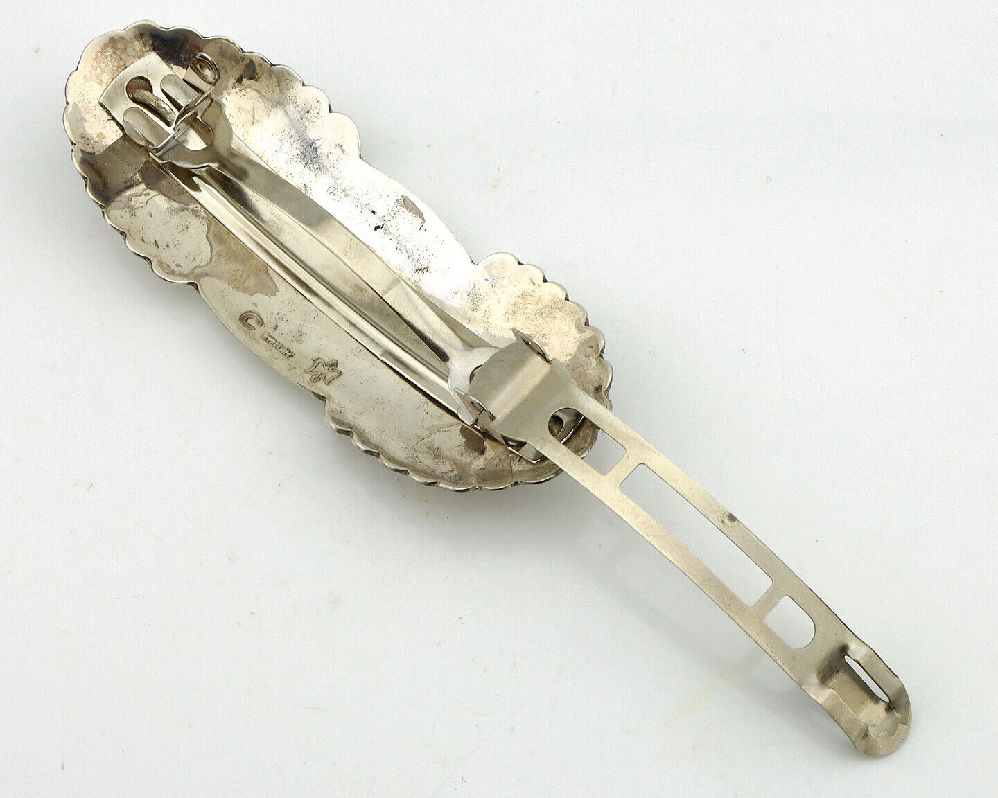 Navajo Hair Clip Barrette .925 Silver Hand Stamped Artist Signed C Montoya C80s