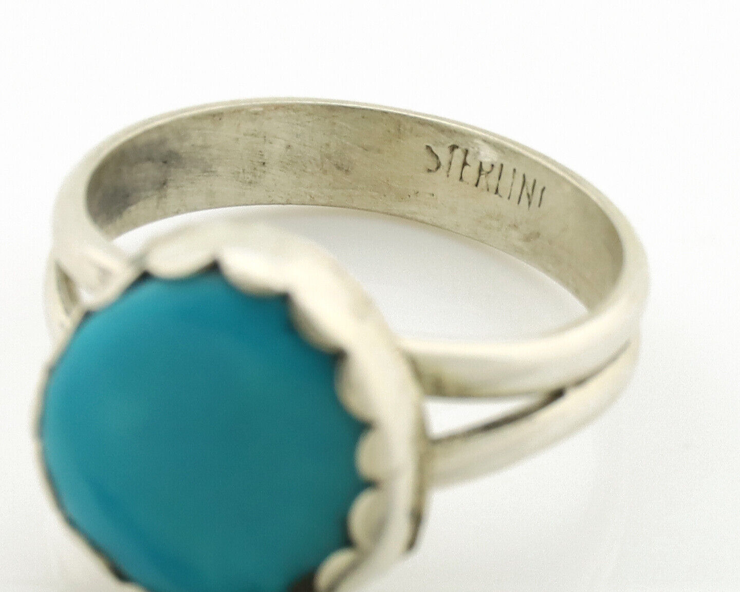 Navajo Ring .925 Silver Sleeping Beauty Turquoise Native American Artist C.1980s