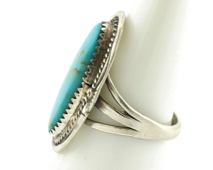 Navajo Ring 925 Silver Natural Blue Turquoise Artist Signed USA C.80's