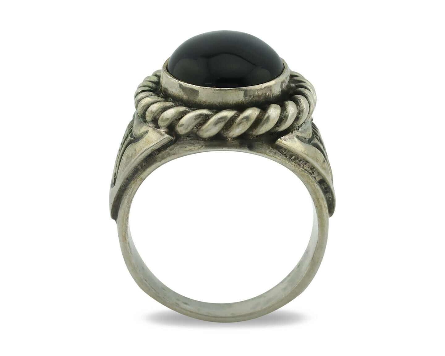 Navajo Ring .925 Silver Onyx Artist Signed Apache Manufacturing C.80's