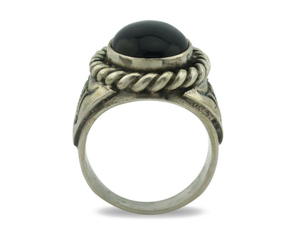 Navajo Ring .925 Silver Onyx Artist Signed Apache Manufacturing C.80's