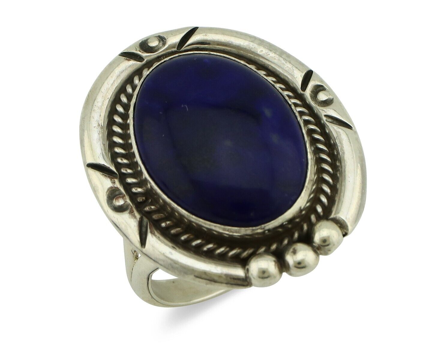Navajo Hand Stamped Ring 925 Silver Natural Lapis Native American Artist C.80's