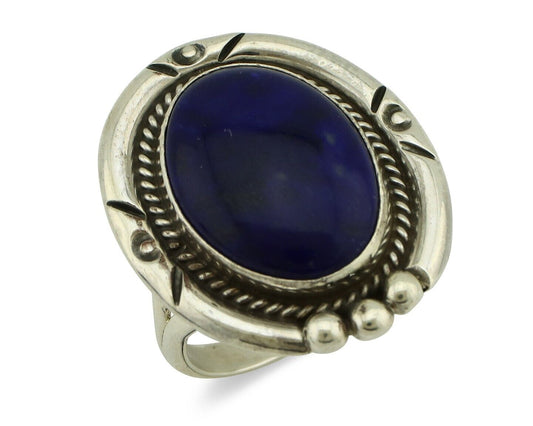 Navajo Hand Stamped Ring 925 Silver Natural Lapis Native American Artist C.80's