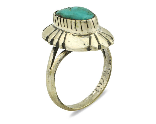 Navajo Ring .925 Silver Green Turquoise Signed M Montoya C.80's