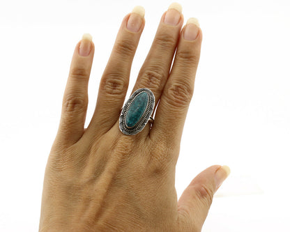 Navajo Ring .925 Silver Black Spiderweb Turquoise Native American Artist C.80's