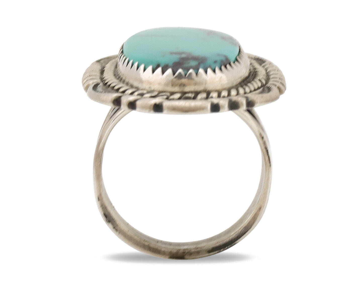 Navajo Ring .925 Silver Natural Blue Turquoise Artist Signed Spencer C.80's