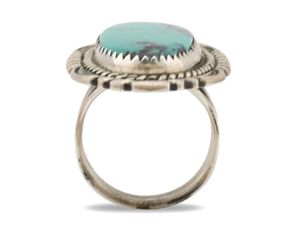 Navajo Ring .925 Silver Natural Blue Turquoise Artist Signed Spencer C.80's