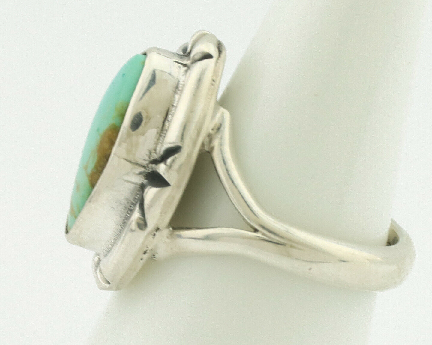 Navajo Ring .925 Silver Natural Mined Turquoise Artist Signed Gecko C.80's
