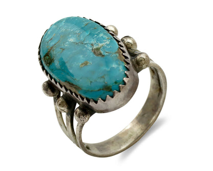 Navajo Ring .925 Silver Blue Turquoise Native American Artist C.1980's