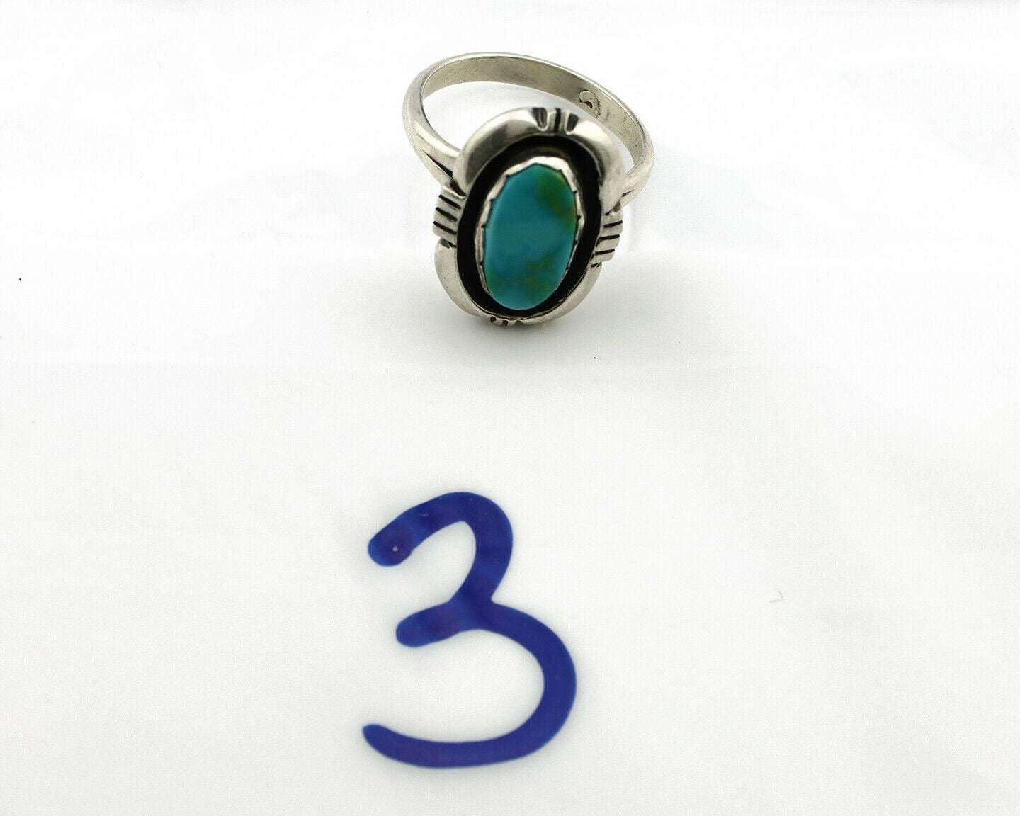 Navajo Ring .925 Silver Kingman Turquoise Handmade Native American Artist C80s