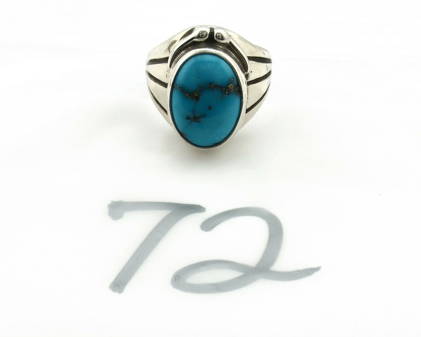 Navajo Ring .925 Silver Morenci Southwest Turquoise Native Artist C.80's