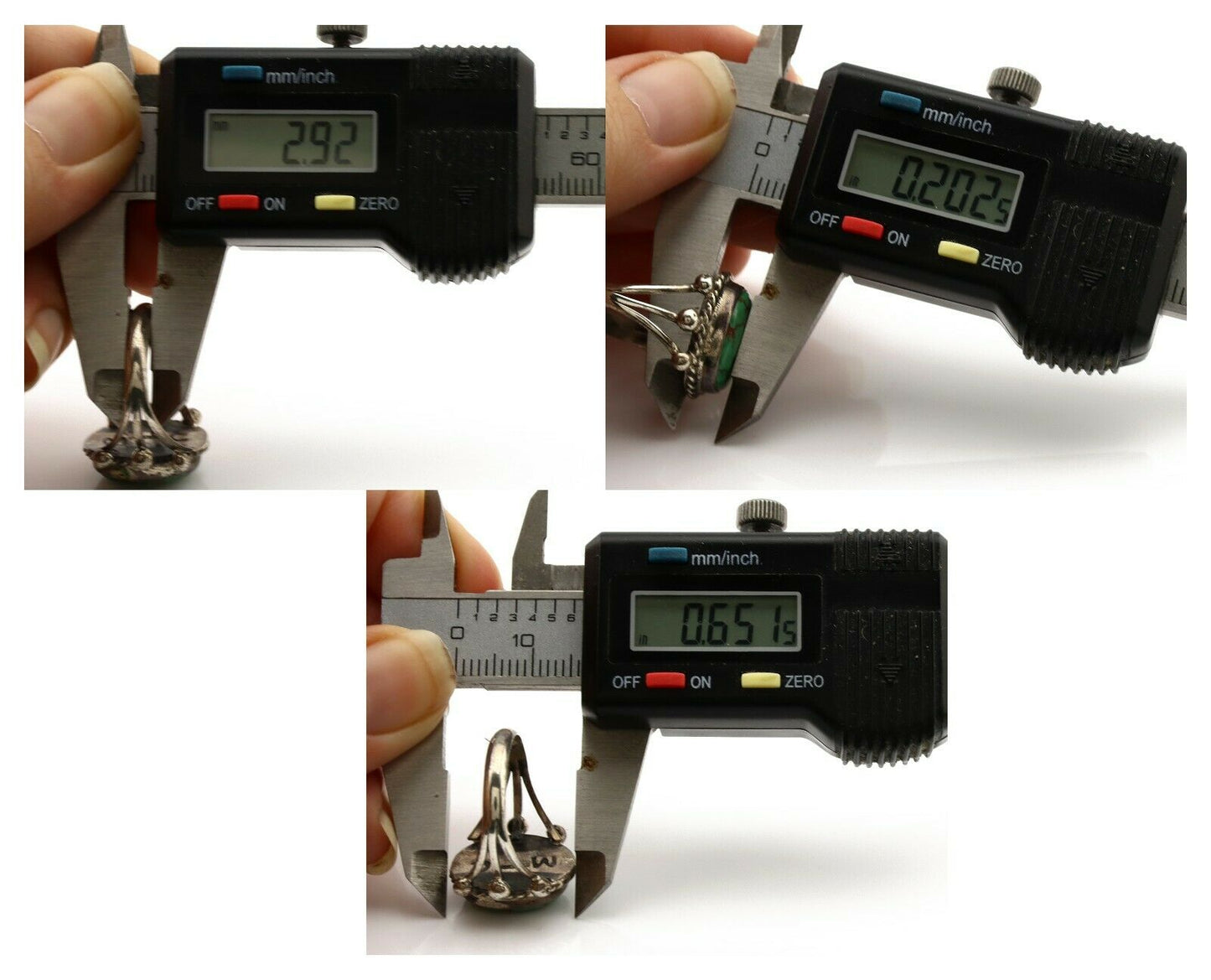 Navajo Ring .925 Silver Natural Green Turquoise Artist Signed R C.80's