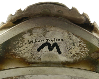 Women's Navajo Bracelet .925 Silver Natural Agate Cuff Artist Gilbert Nelson C80