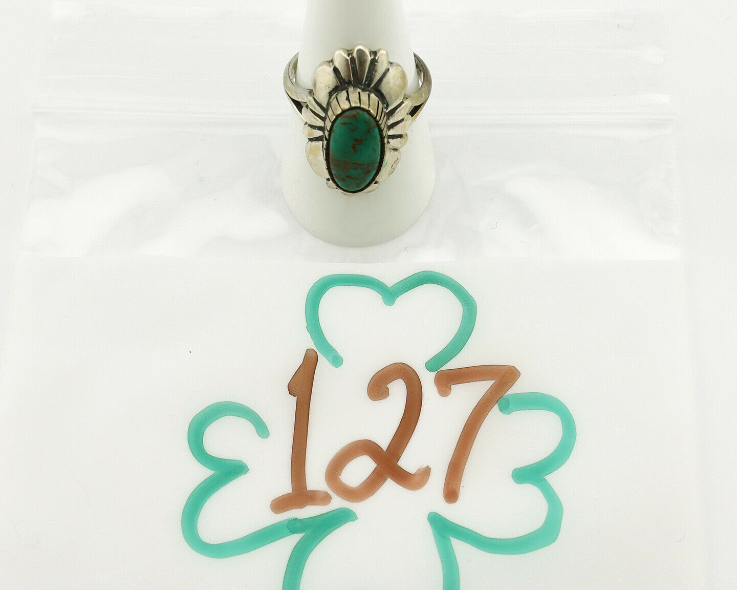 Navajo Ring .925 Silver Green Turquoise Artist Signed M Montoya C.80's