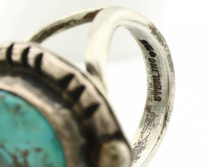 Navajo Ring .925 Silver Kingman Turquoise Artist Signed Gecko C.1980's
