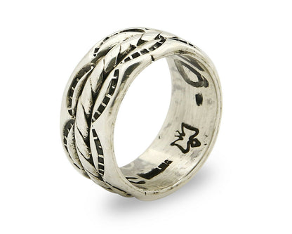 Navajo Ring .925 Silver Handmade Hand Stamped 3 Row Rope Band C.1980s