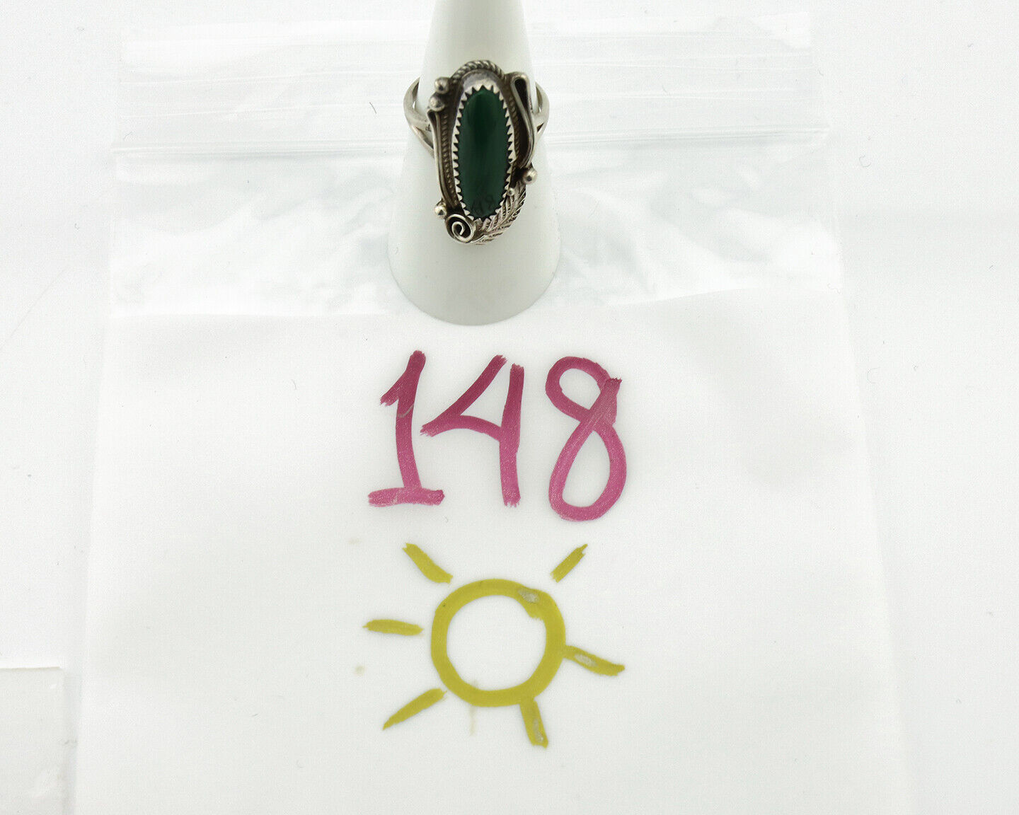 Navajo Ring 925 Silver Natural Green Malachite Signed Justin Morris C.80's