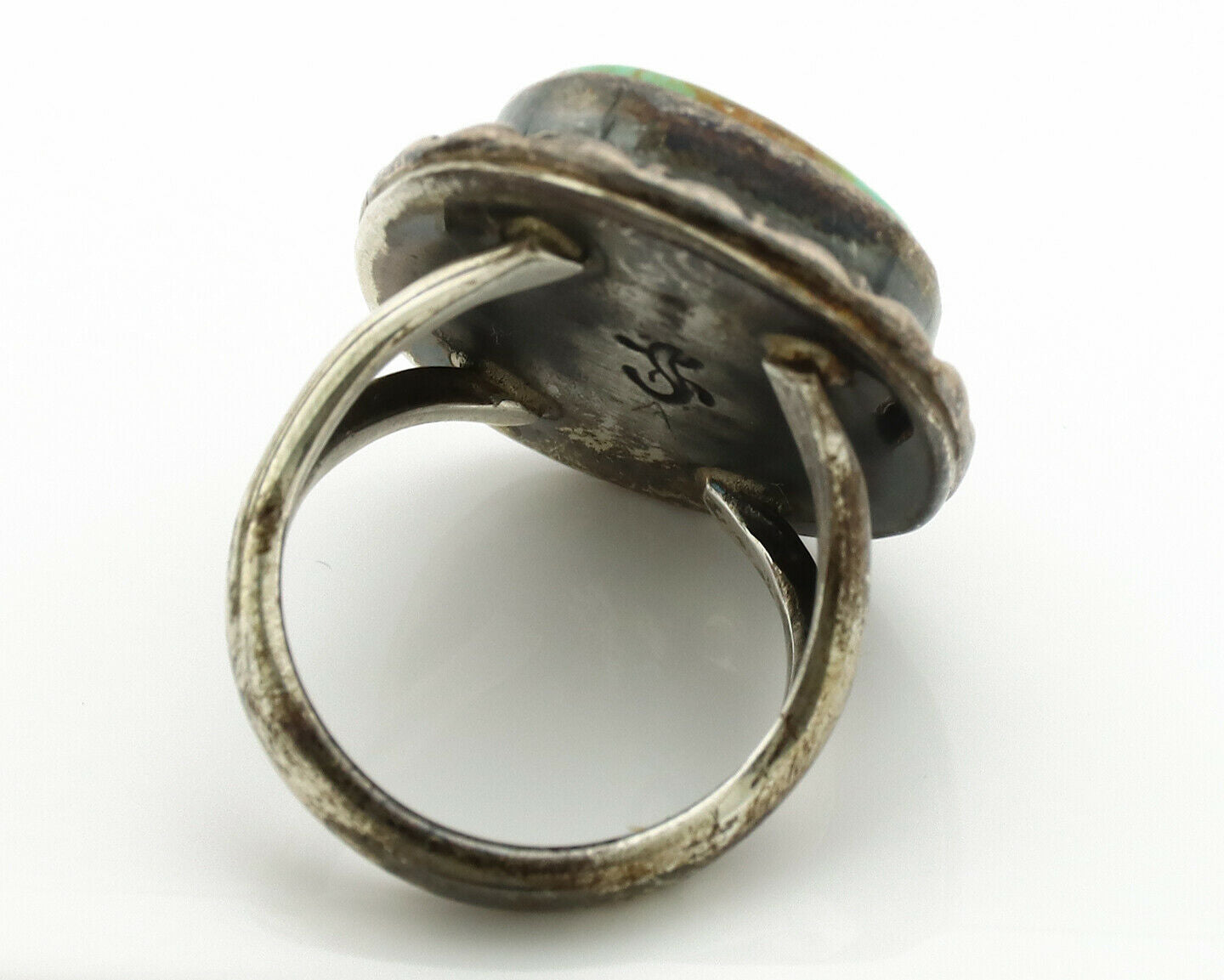 Navajo Ring .925 Silver Kingman Turquoise Artist Signed Gecko C.1980's