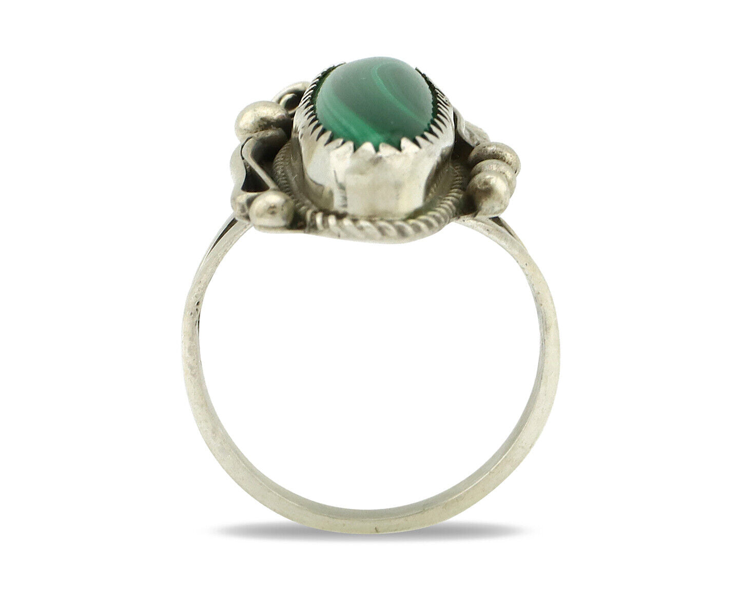 Navajo Ring 925 Silver Natural Green Malachite Signed Justin Morris C.80's