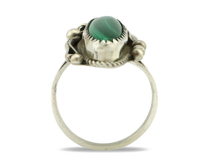 Navajo Ring 925 Silver Natural Green Malachite Signed Justin Morris C.80's