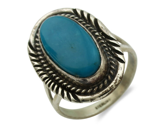 Navajo Ring .925 Silver Blue Turquoise Artist Signed Begay C.1980's