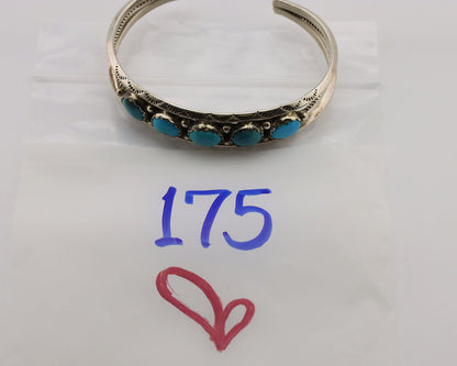 Navajo Bracelet .925 Silver Natural Blue Southwest Turquoise Signed R C.80's