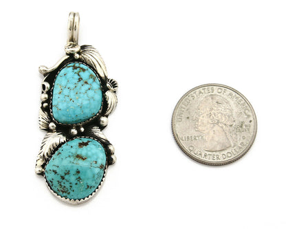 Navajo Pendant .925 Silver Kingman Turquoise Signed Artist Tom Willeto C.80's