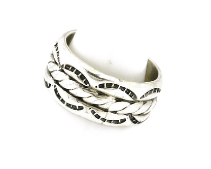 Navajo Ring .925 Silver Handmade Hand Stamped 3 Row Rope Band C.1980s