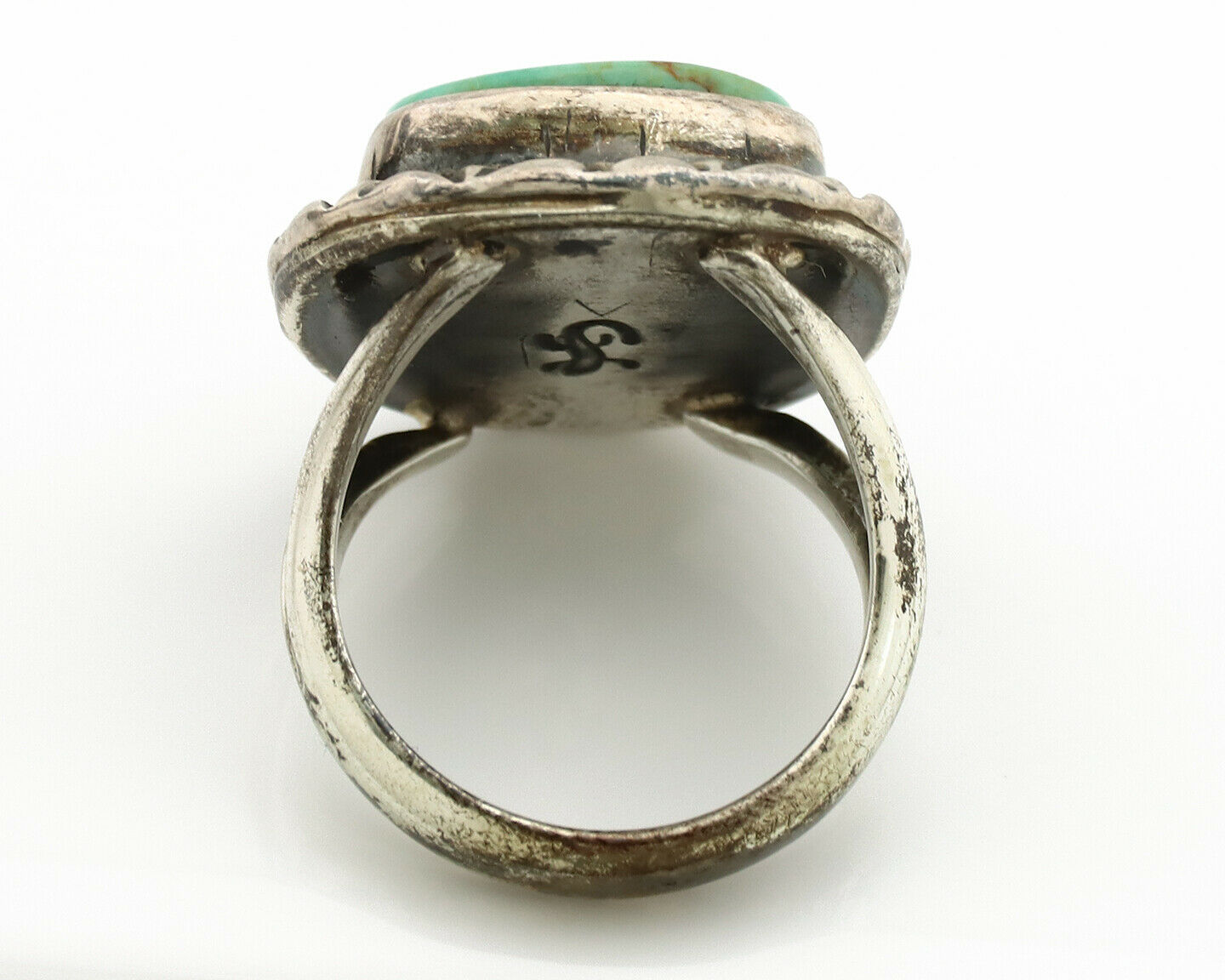 Navajo Ring .925 Silver Kingman Turquoise Artist Signed Gecko C.1980's