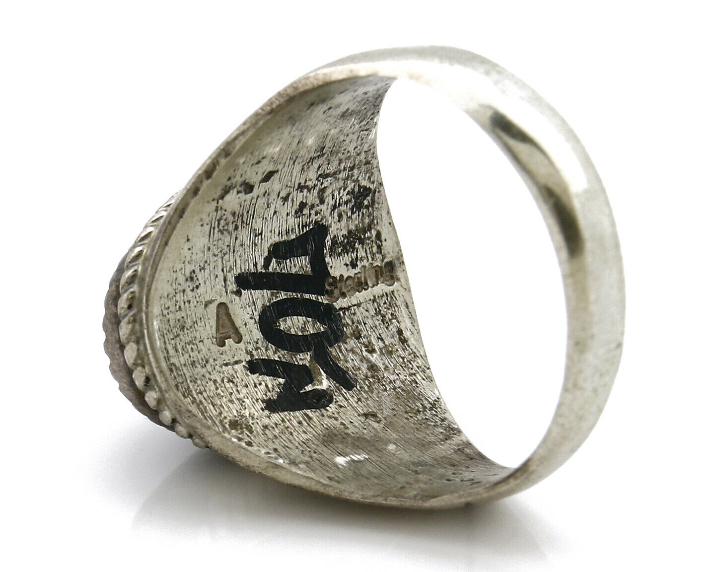 Women's Navajo Ring .925 SOLID Silver Hand Stamped Black Onyx Circa 1980's