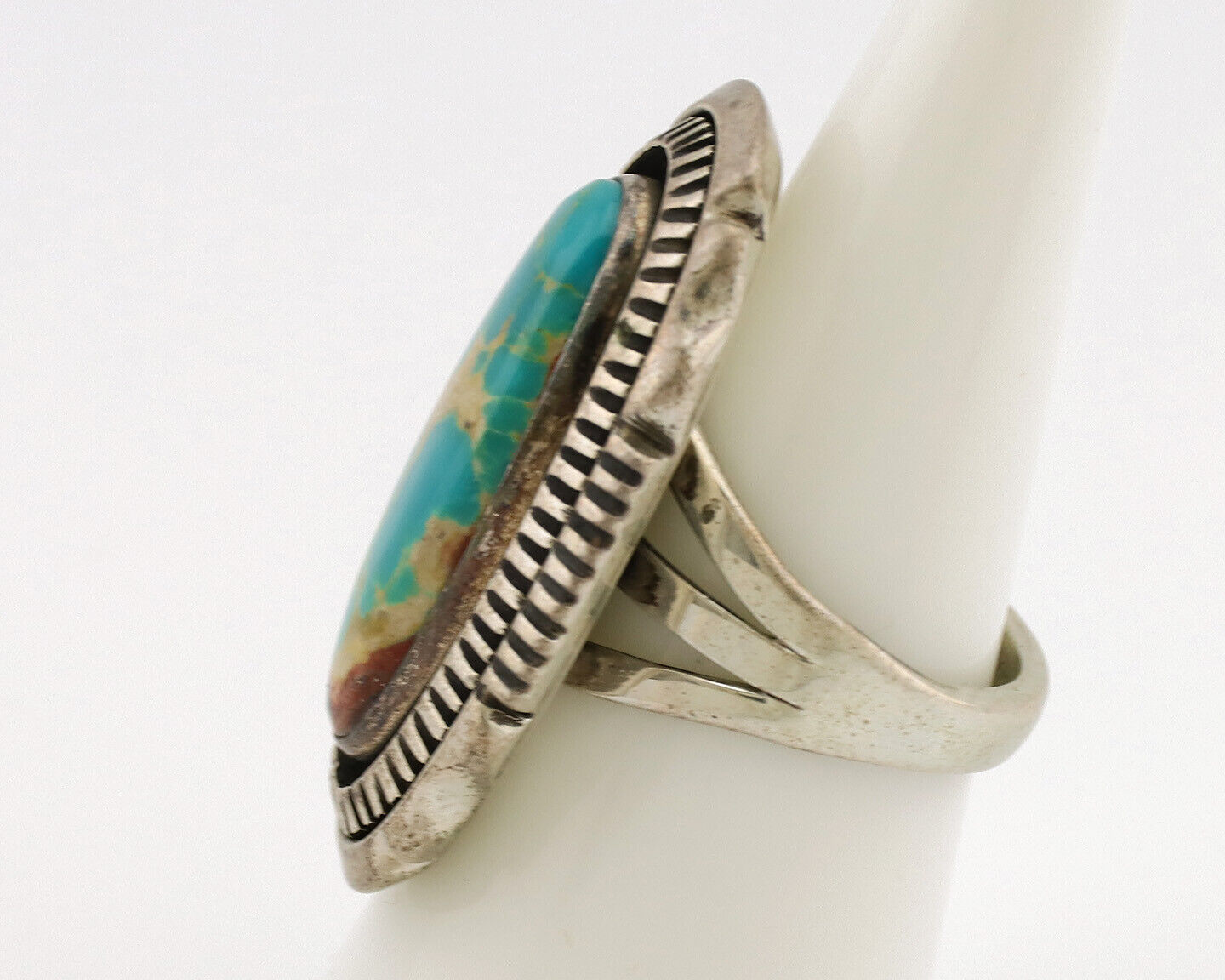 Navajo Ring .925 Silver Nevada Turquoise Native American Artist C.1980's