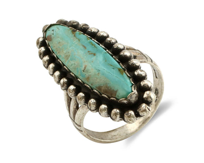 Navajo Ring .925 Silver Kingman Turquoise Signed Artist Sunbell C.80's