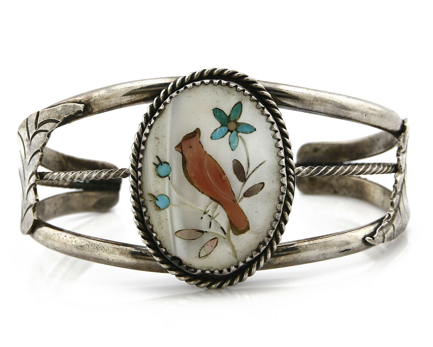 Navajo Bracelet .925 Silver Natural Inlaid Gemstone Bird Native American Artist
