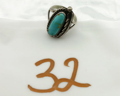 Navajo Ring .925 Silver Blue Turquoise Artist Signed Sun C.1980's