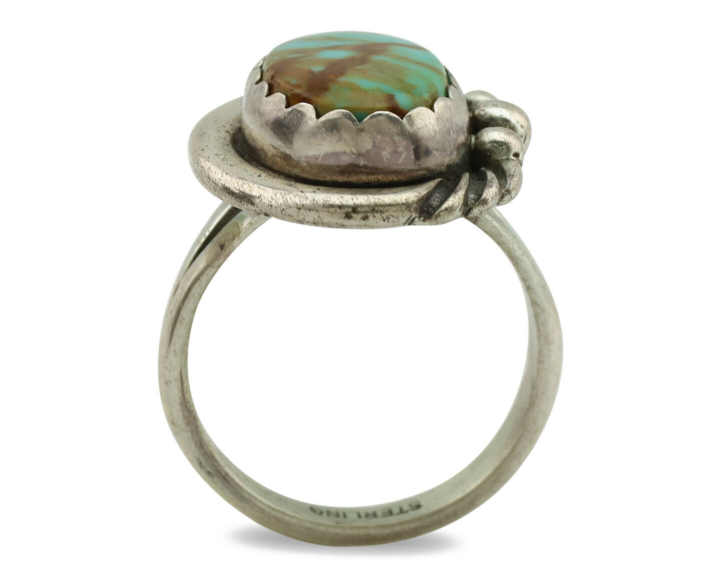 Navajo Ring .925 Silver Kingman Turquoise Native American Artist C.1980's