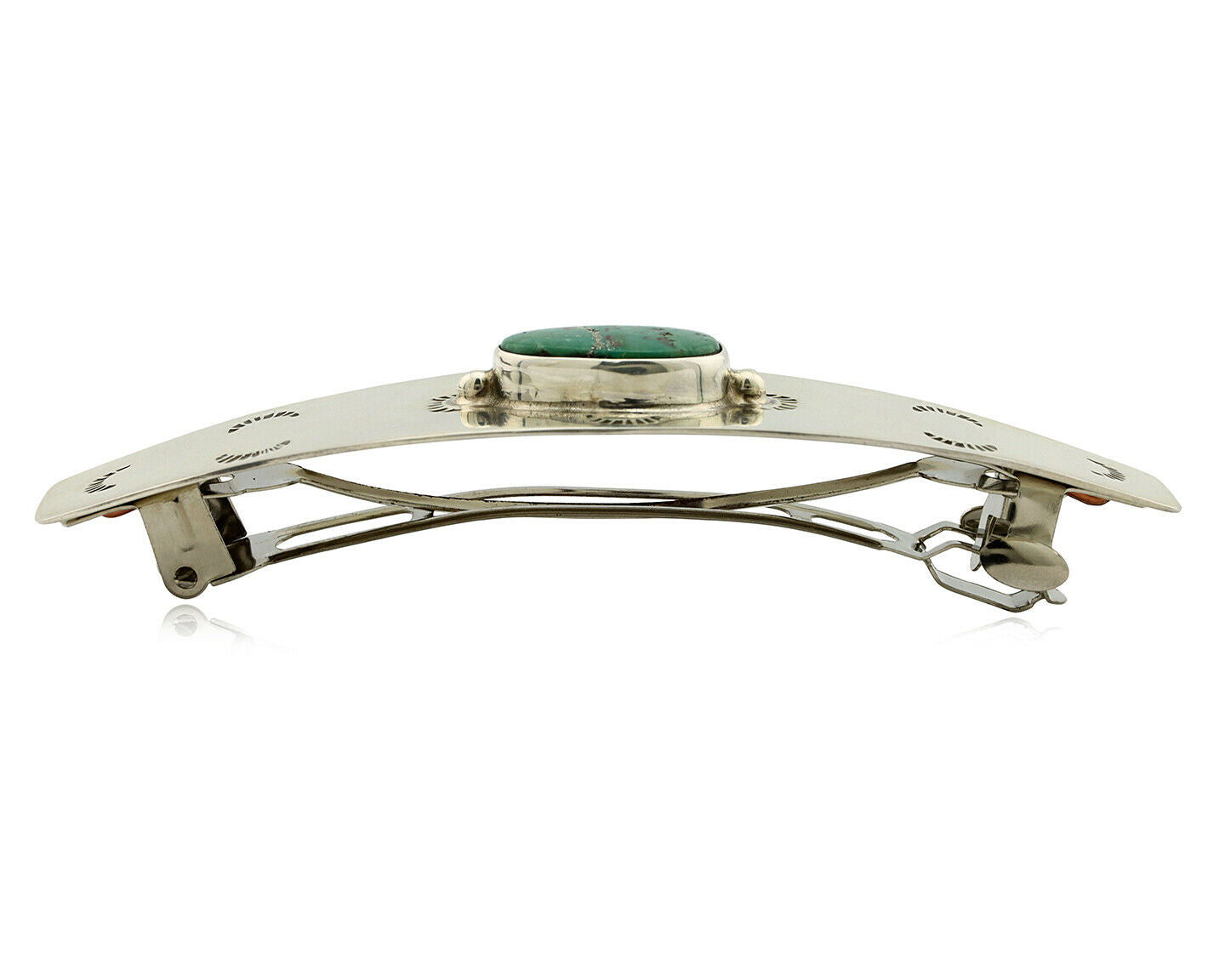 Navajo Hair Clip .925 Silver Green Turquoise Native American Barrette C.80's