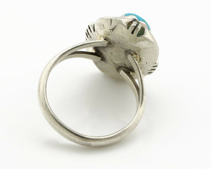 Navajo Ring .925 Silver Blue Gem Turquoise Handmade Native American Artist C80s