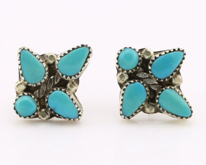 Zuni Earrings 925 Silver Sleeping Beauty Turquoise Native American Artist C.80's