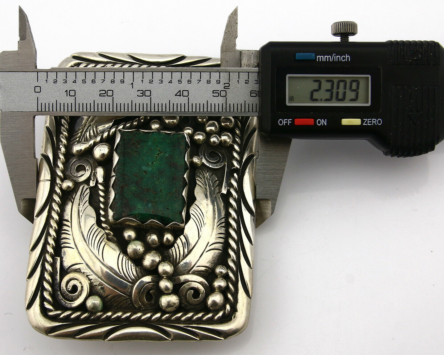 Navajo Belt Buckle .925 Silver Turquoise Native Artist Signed C Montoya C.80's