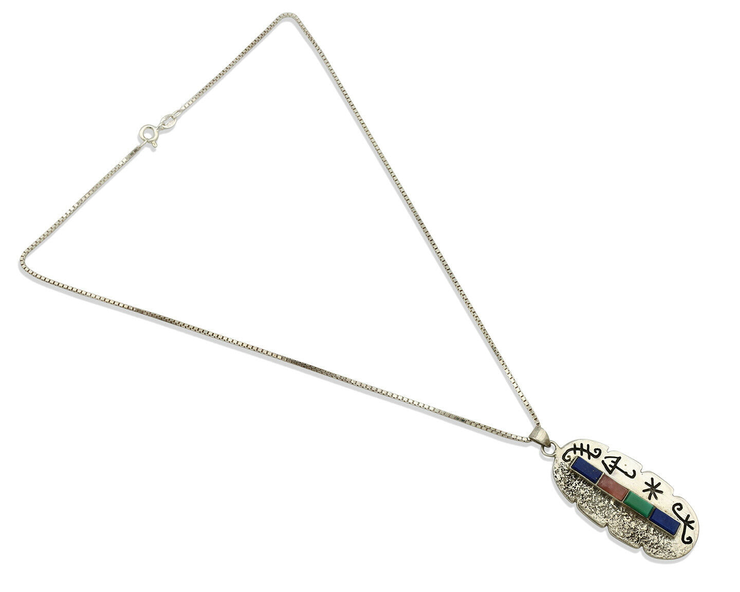 Navajo Necklace .925 Silver Natural Gemstone Native American C.80's
