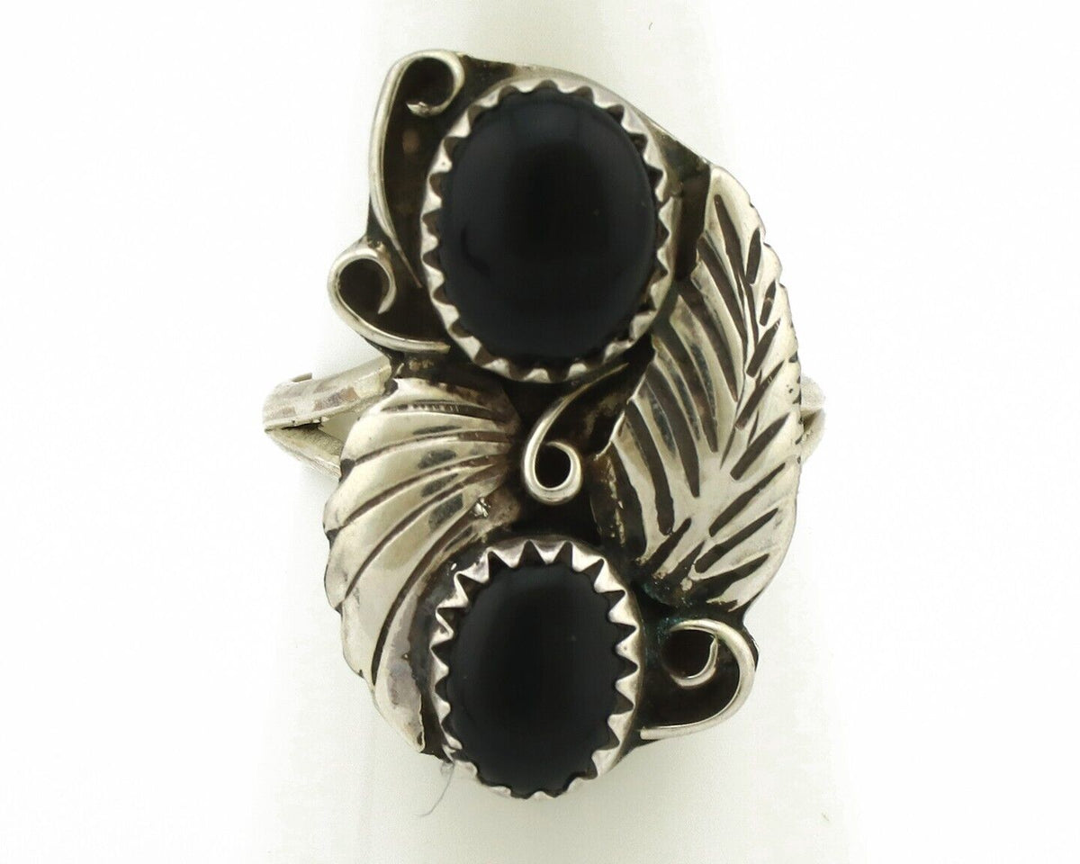 Navajo Ring 925 Silver Natural Mined Onyx Artist Signed T Thomas C.80's