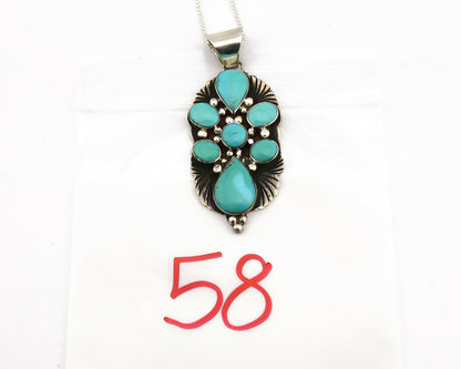 Navajo Necklace .925 Silver Kingman Turquoise Signed LJ C.1980's