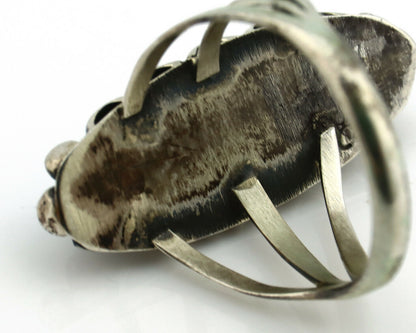 Navajo Ring .925 Silver Natural Blue Turquoise Artist Signed SC C.80's