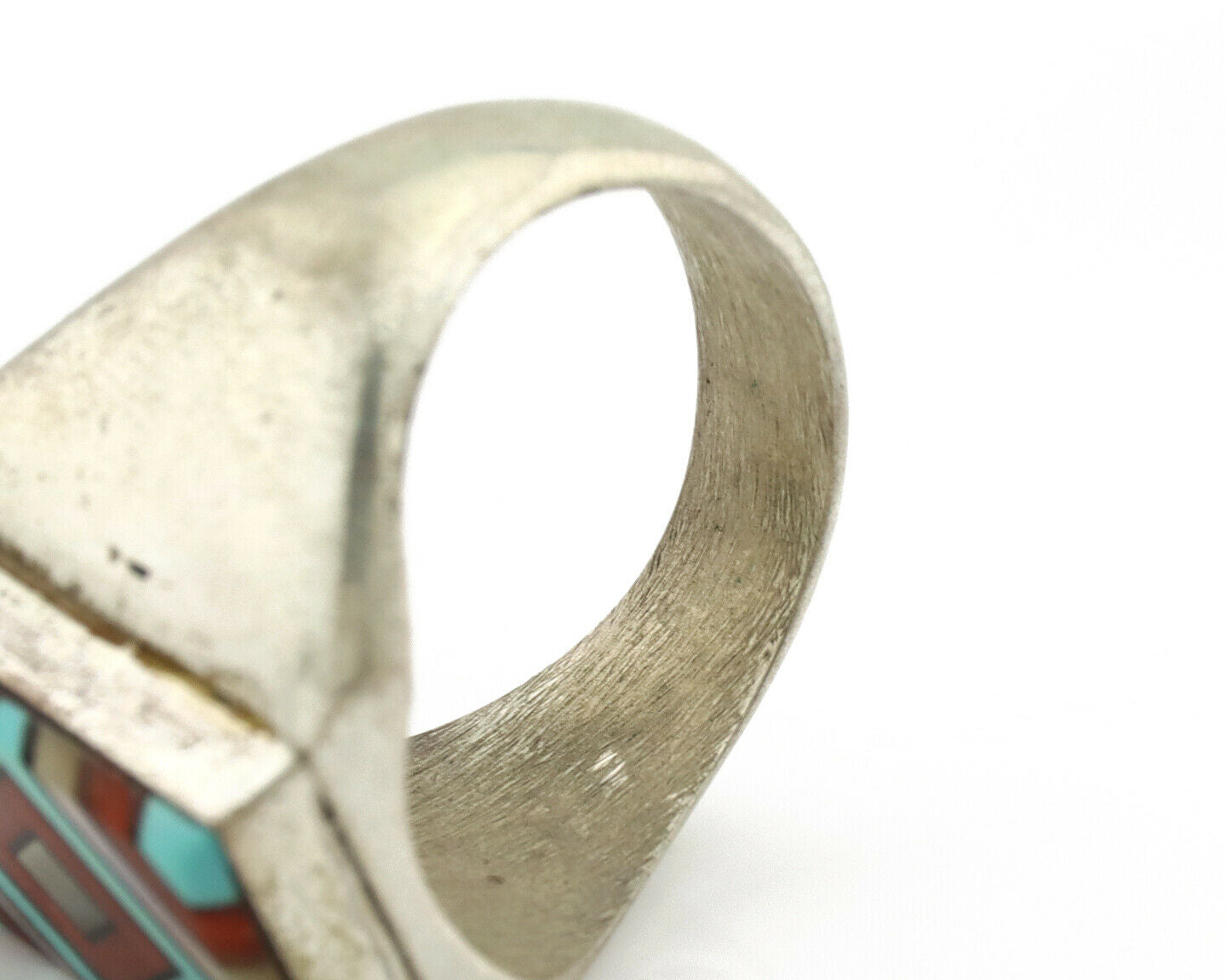 Zuni Inlaid Ring .925 Silver Gemstone Artist Varden Vacit C.1980's