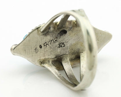 Navajo Ring .925 Silver Morenci Turquoise Artist Signed S King C.1980's