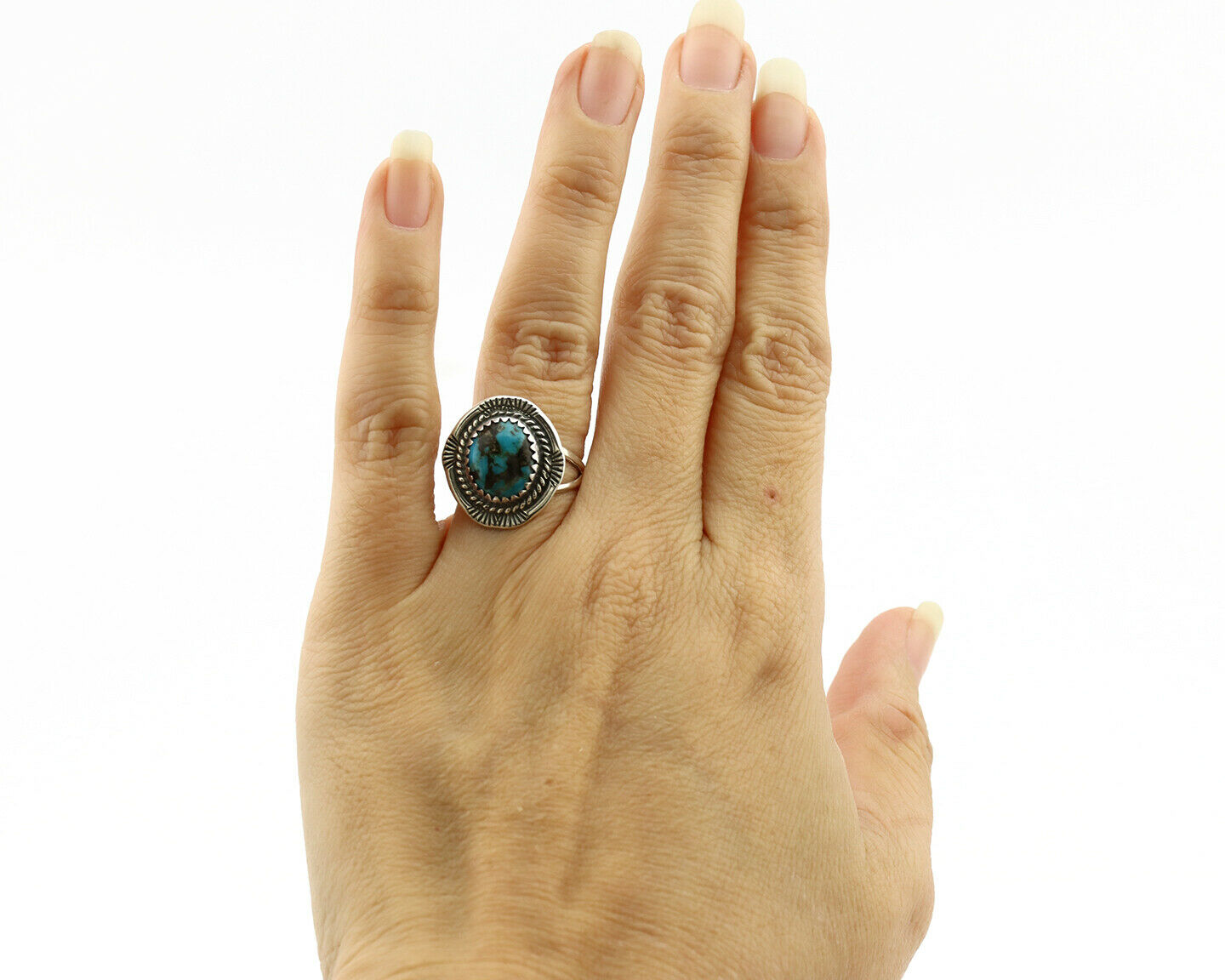 Navajo Ring .925 Silver Blue Turquoise Native American Artist C.1980's