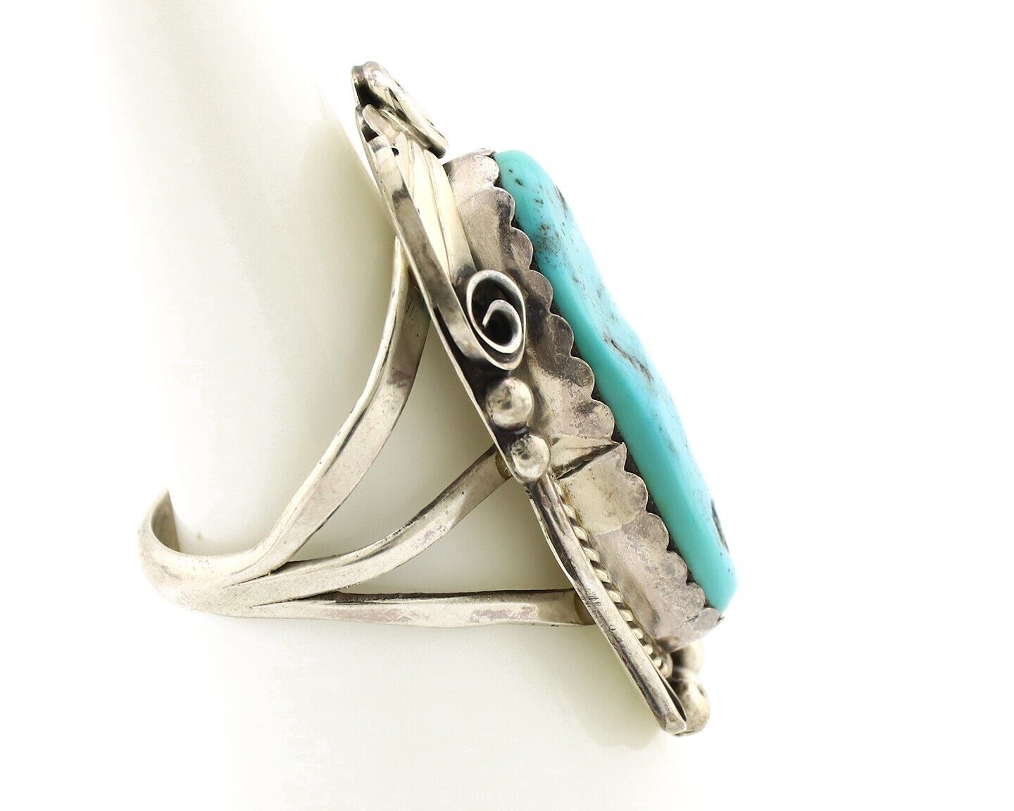 Navajo Inlay Band Ring 925 Silver Sleeping B Turquoise Signed Justin Morris C80s